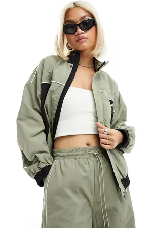 The Kript Contrast windbreaker jacket co-ord in sage and black