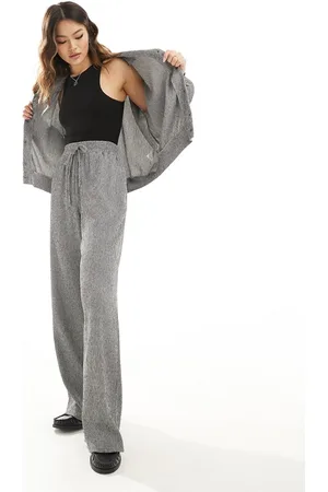In The Style X Perrie Sian textured wide leg trousers co-ord in charcoal