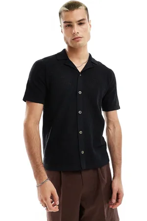 Only & Sons Revere collar open knit shirt in