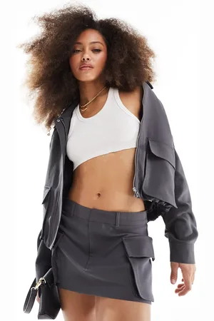 Pull&Bear Micro mini tailored cargo pocket skirt co-ord in dark