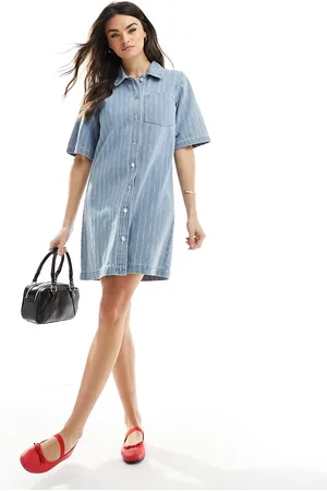 Object Pinstripe mini shirt dress in light denim