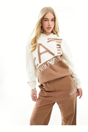 EA7 Armani large logo print relaxed fit hoodie in /cream CO-ORD