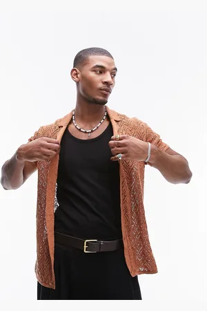 Topman Textured crochet button through in rust