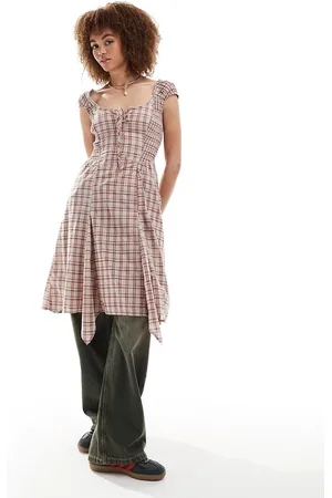Reclaimed Check mini dress with lace up front