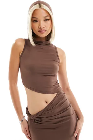 The Kript Slinky asymmetric hooded crop top in co-ord