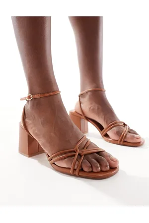 MANGO Strappy square toe heeled sandal in tan