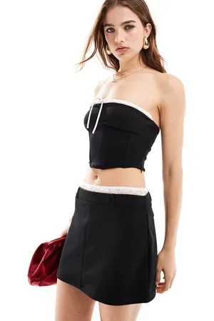 Pull&Bear Contrast lace boxer waistband mini skirt in