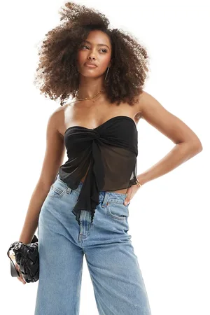 New Look Bandeau mesh tie front top in