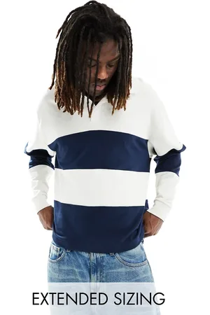 ASOS Colour block rugby polo in blue and white