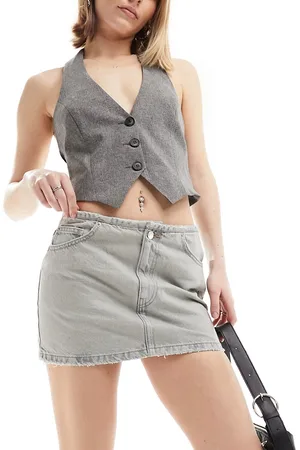 Pull&Bear Asymmetric panel denim mini skirt in light