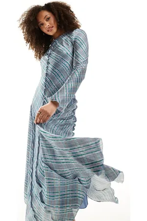 MANGO Hanky hem light check maxi dress in