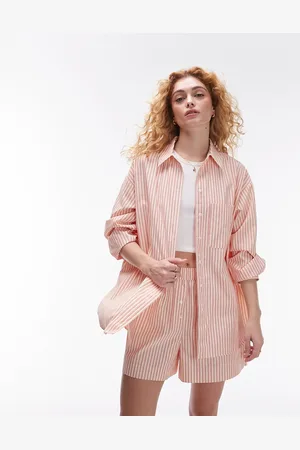 Topshop Oversized stripe shirt in red and cream