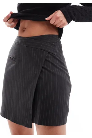 Pimkie Wrap detail mini skirt in charcoal pinstripe