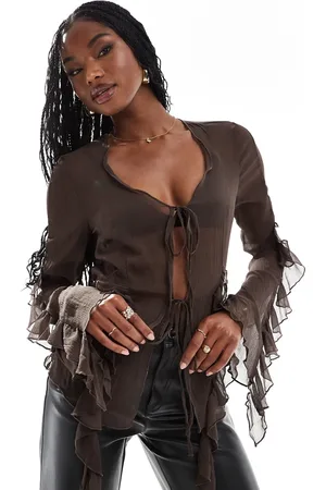 NA-KD Ruffle tie front blouse in