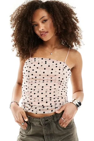 New Look Spot mesh ruched top in pale