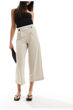 JDY Wide leg cropped tailored trouser co-ord in stone