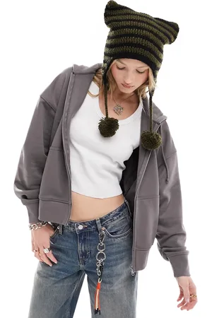 COLLUSION Zip through boxy hoodie in charcoal
