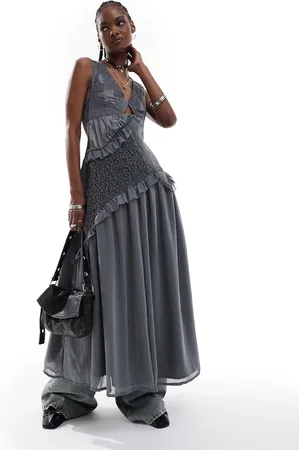 Reclaimed Limited edition midi dress in mixed fabric in
