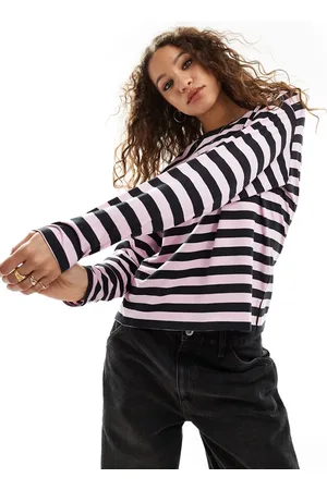 Monki Long sleeve top in black and pink stripe