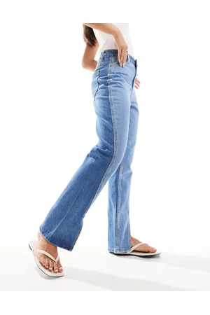 Y.A.S Mixed denim spliced straight leg jeans in
