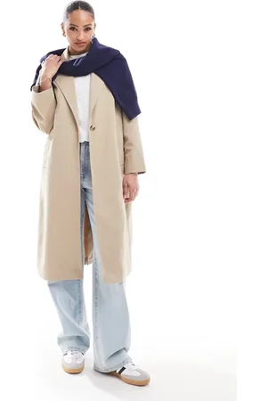 Stradivarius Minimal trench coat in dark stone