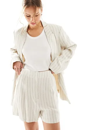 ASOS High waist seam detail shorts with linen in stripe