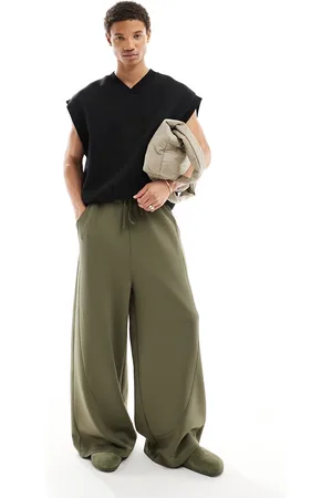 ASOS Super wide leg scuba jogger in khaki