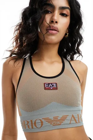 EA7 Armani centre logo and hem sports bra top in light CO-ORD