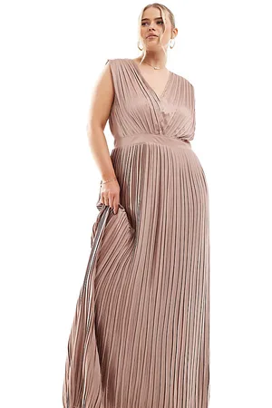 TFNC Bridesmaid satin pleated maxi dress in rose