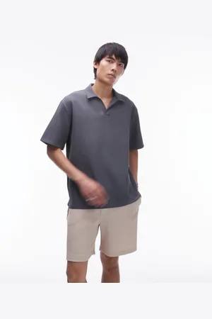 Topman Short sleeve plisse polo shirt in charcoal