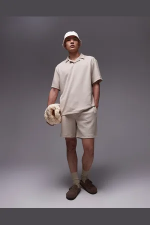 Topman Oversized fit jersey short with crinkle plisse texture in stone