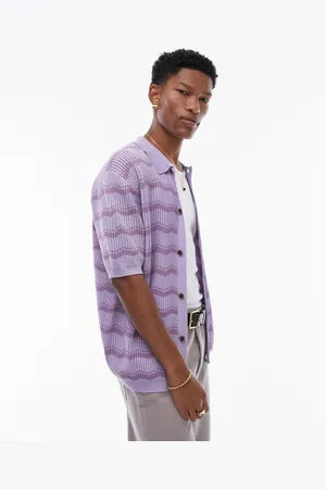 Topman Knitted geometric stripe button through in lilac