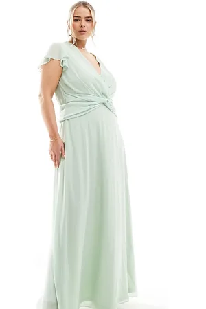 TFNC Bridesmaid wrap front maxi dress in fresh mint