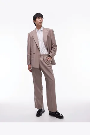 Topman Wide leg suit trousers in stone