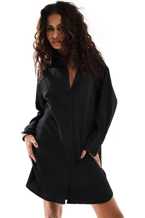 Monki Oversized mini shirt dress in beige