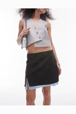 Topshop Pinstripe low rise mini skirt with trim in