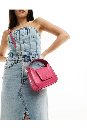 DKNY Arden top handle bag with cross body strap in croc