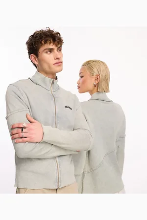 COLLUSION Unisex zip through sweat with contrast rib in
