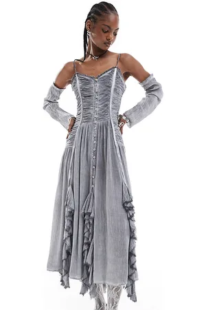 Reclaimed Midi dress with ruffles and detachable sleeves