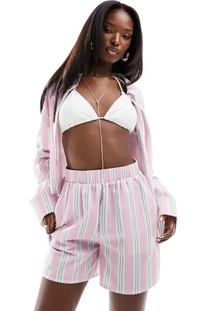 Kaiia Poplin shorts co-ord in pink stripe