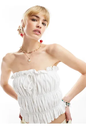 COLLUSION Cotton crinkle bandeau top with tie detail in
