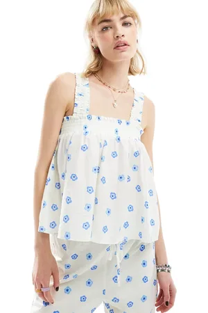 Glamorous Cami smock top in blue ditsy co-ord