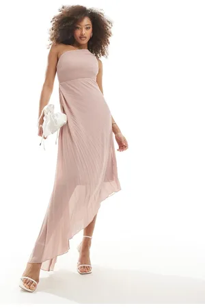 TFNC Bridesmaid chiffon pleated asymmetric maxi dress with gathered waist in soft