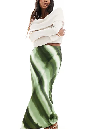 4th & Reckless Petite Exclusive satin ombre stripe maxi skirt in