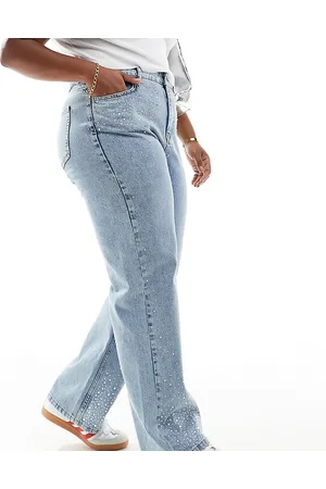 In The Style Diamante detail wide leg jeans in light