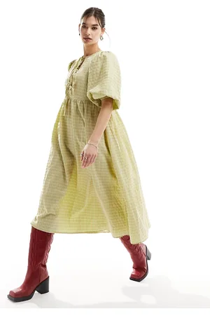 Glamorous Tie front midi smock dress in micro stripe