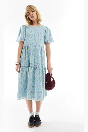 Glamorous Short sleeve volume smock dress in yellow ditsy
