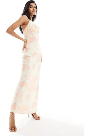 Pretty Lavish Keisha satin maxi dress in blush abstract leaf