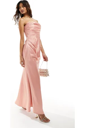 Jarlo Structured bandeau satin maxi dress in blush