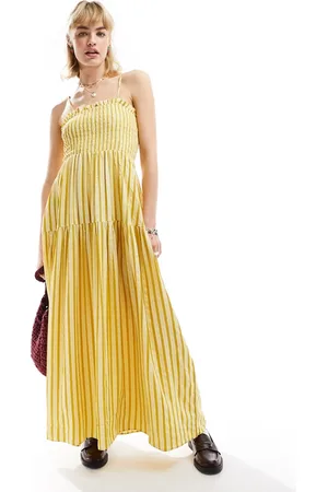 Glamorous Shirred bust cami volume maxi smock dress in stripe